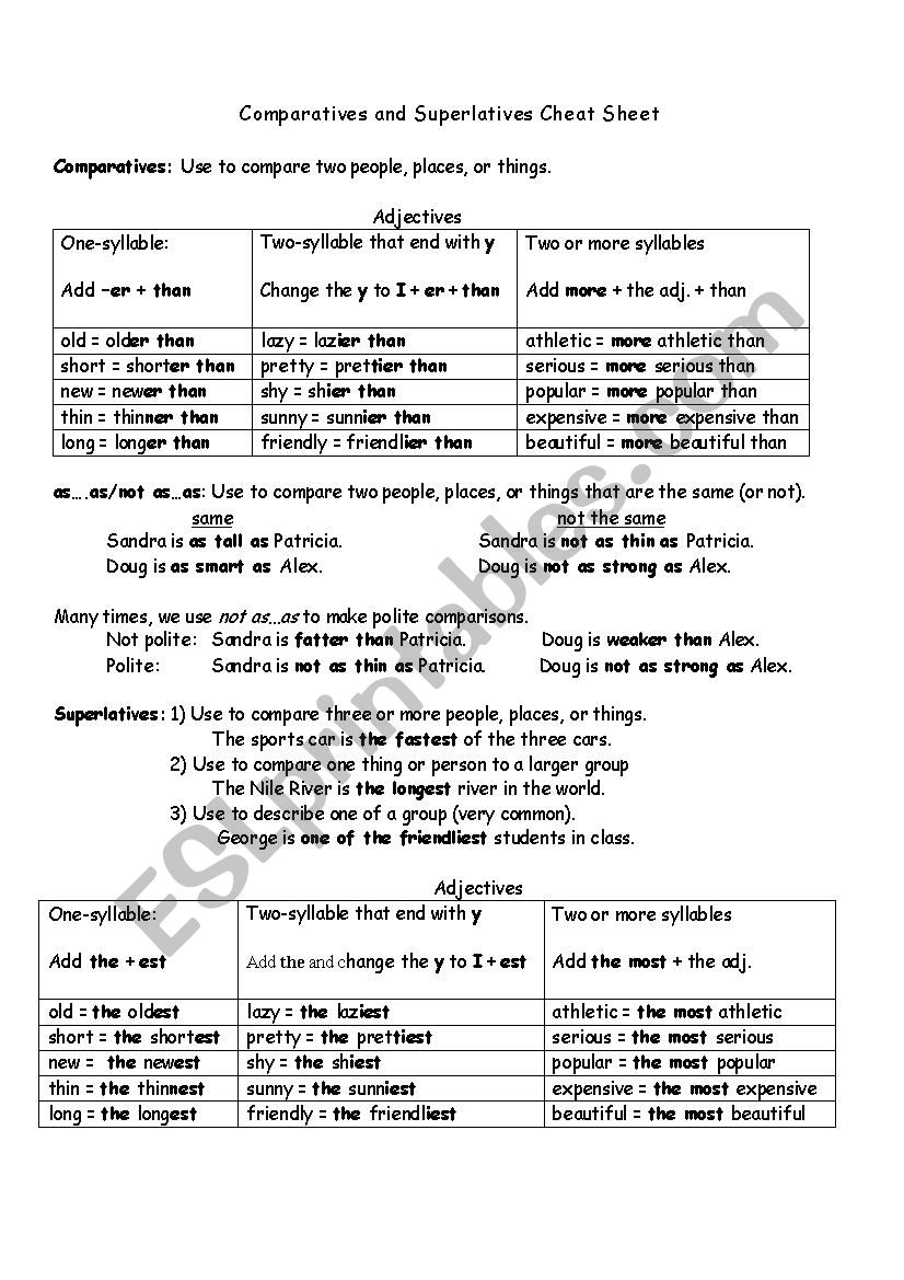 comparative and superlative form