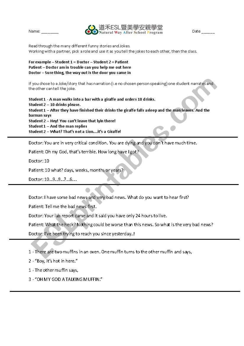 Reading Jokes worksheet