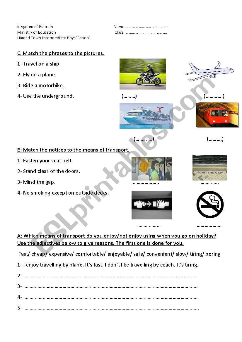 Means of transport worksheet