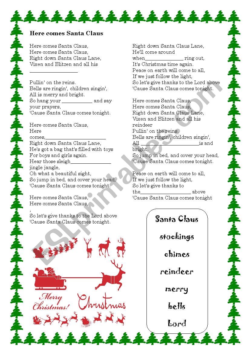 Here comes Santa Claus worksheet