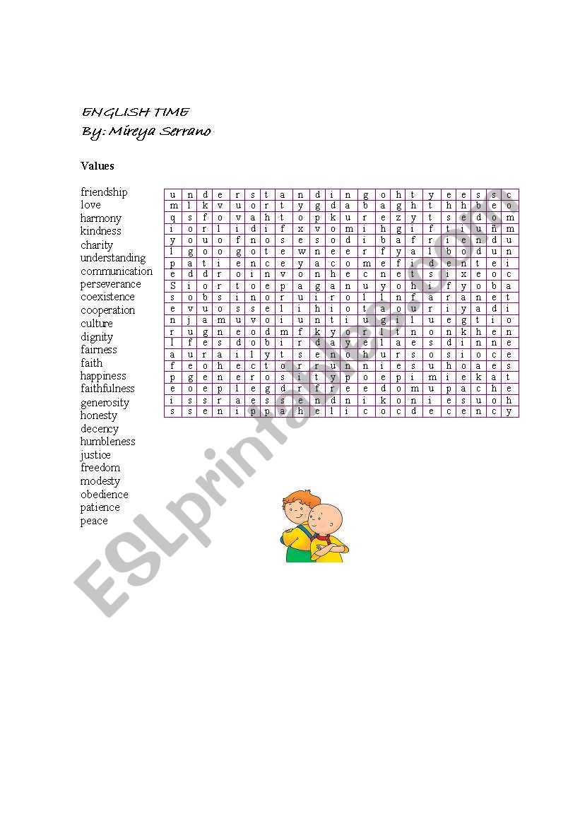 Values crossword worksheet