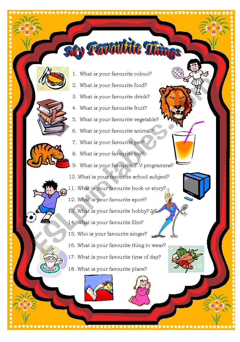 My favourite things worksheet