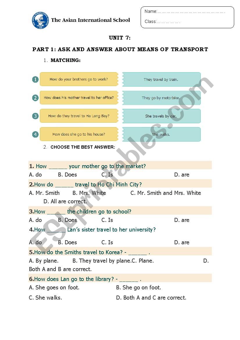 ASK AND ANSWER ABOUT MEANS OF TRANSPORT AND TO BE