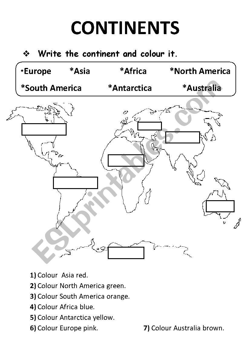 Continents ESL worksheet by acelya_amer