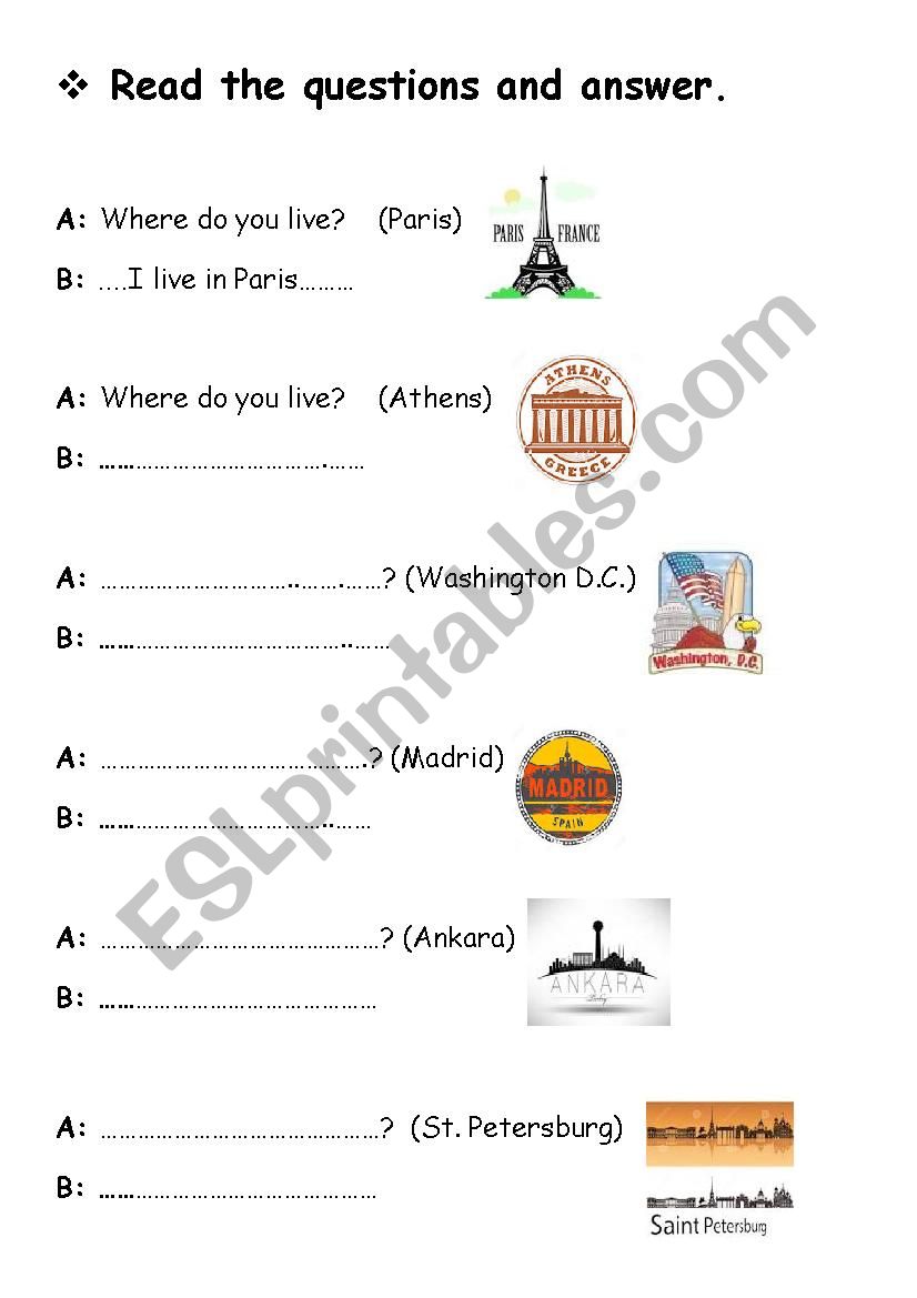 Where do you live? worksheet