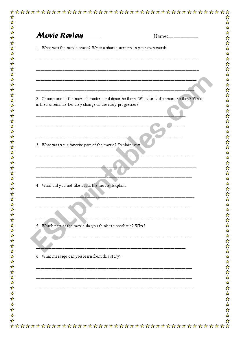 Writing a Movie Review worksheet