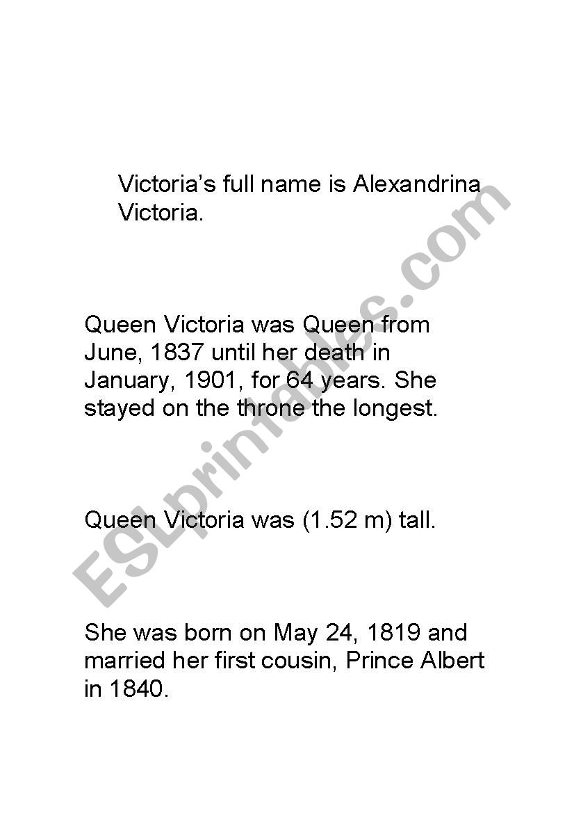 Queen Victoria reading activity