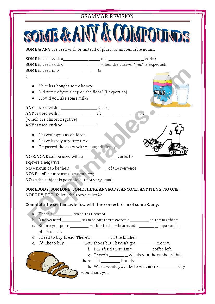 GRAMMAR REVISION 2 - SOME AND ANY with key