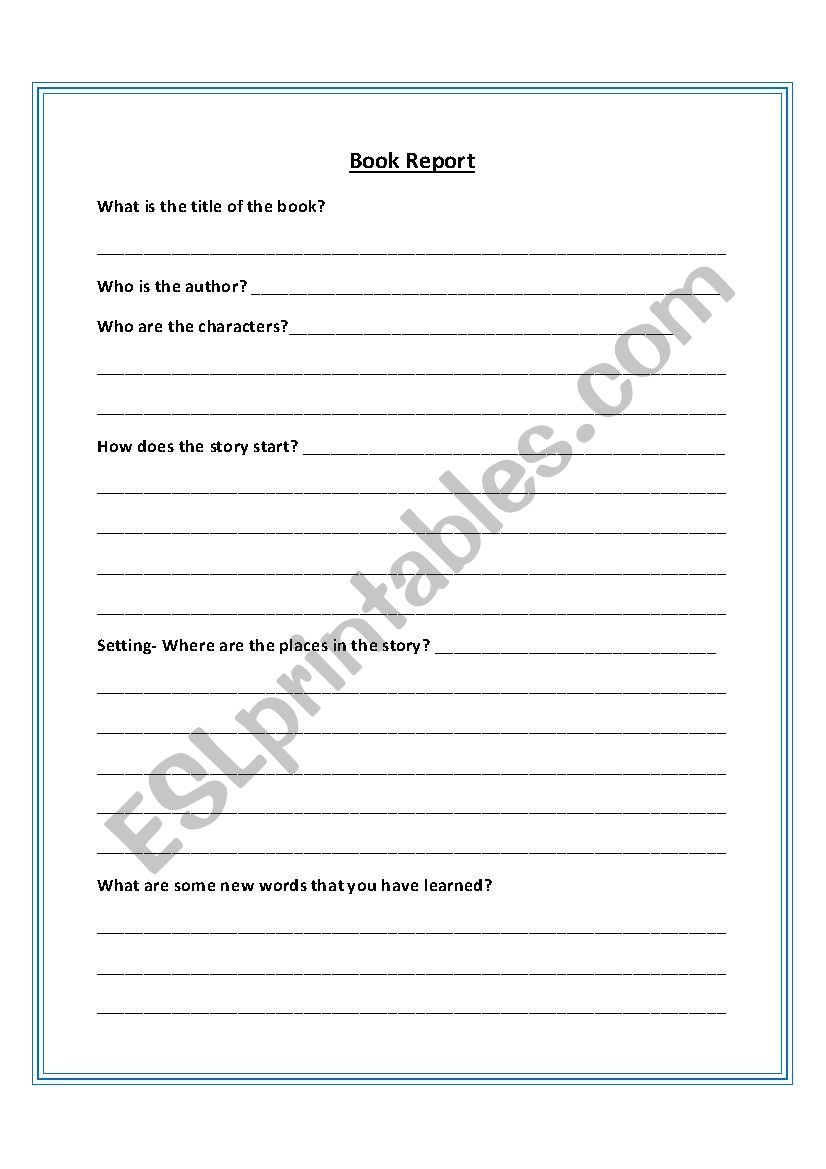 Book report worksheet