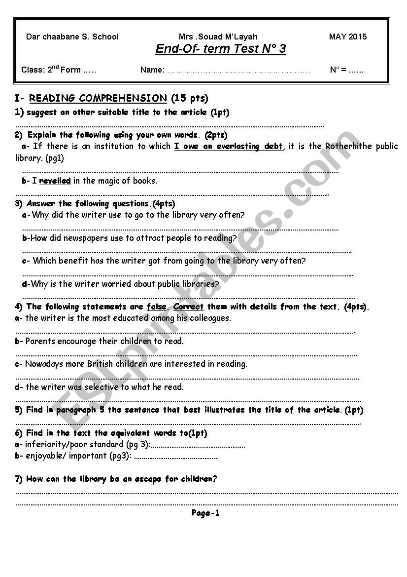 End-of-Term Test n 3 worksheet