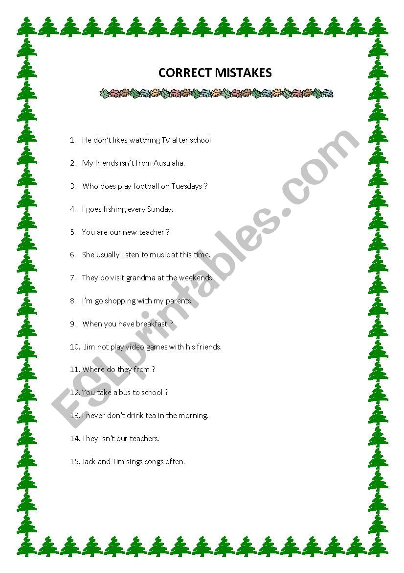 correct mistakes worksheet