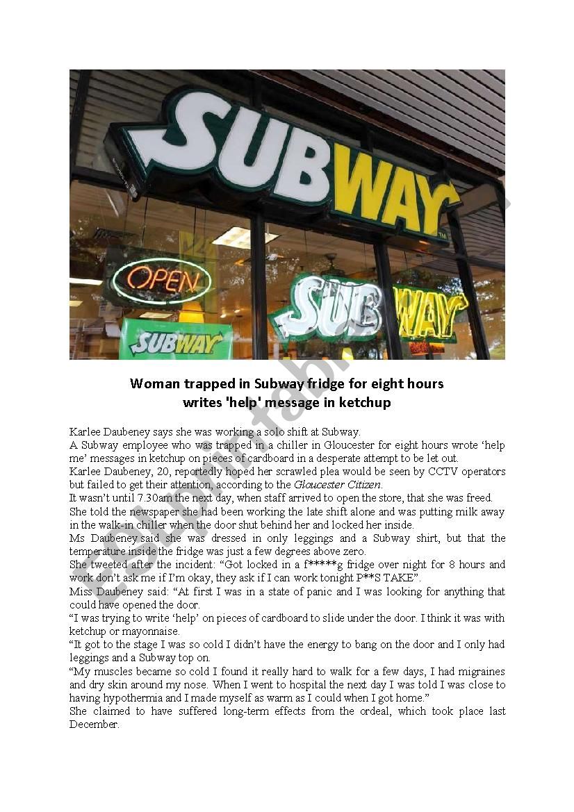 READ AND TALK - Trapped in Subway fridge