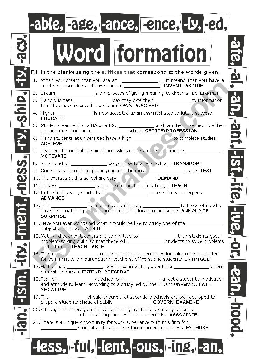 Word Formation II - Education worksheet