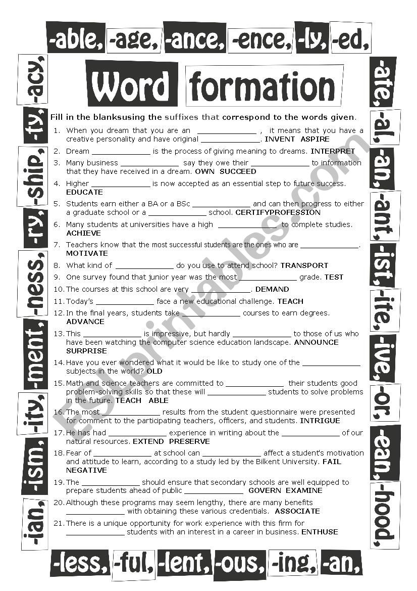 Word Formation II - Education worksheet
