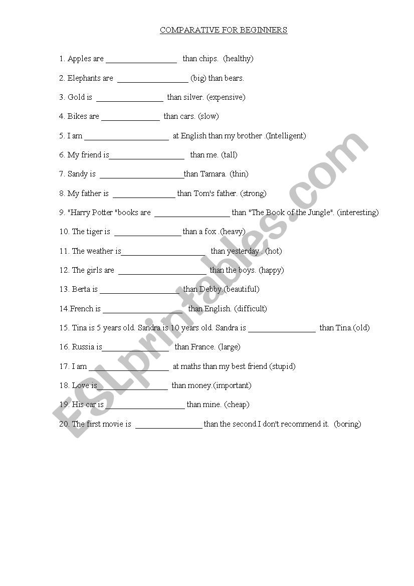 COMPARATIVES BEGINNERS worksheet