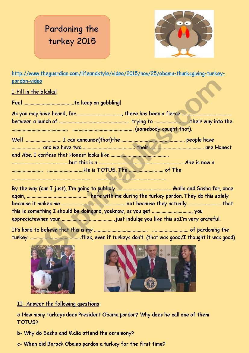  pardoning the turkey (Obama-White House)2015 listening comprehension