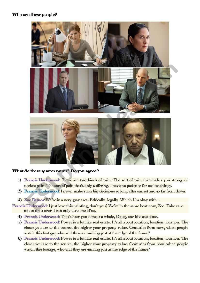 House of Cards worksheet