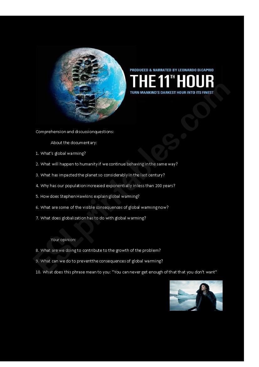 The 11th Hour Esl Worksheet By Diannita