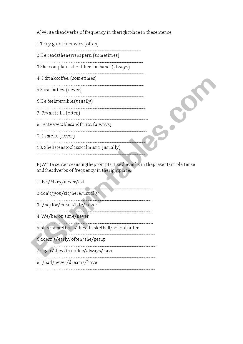 Adverbs worksheet