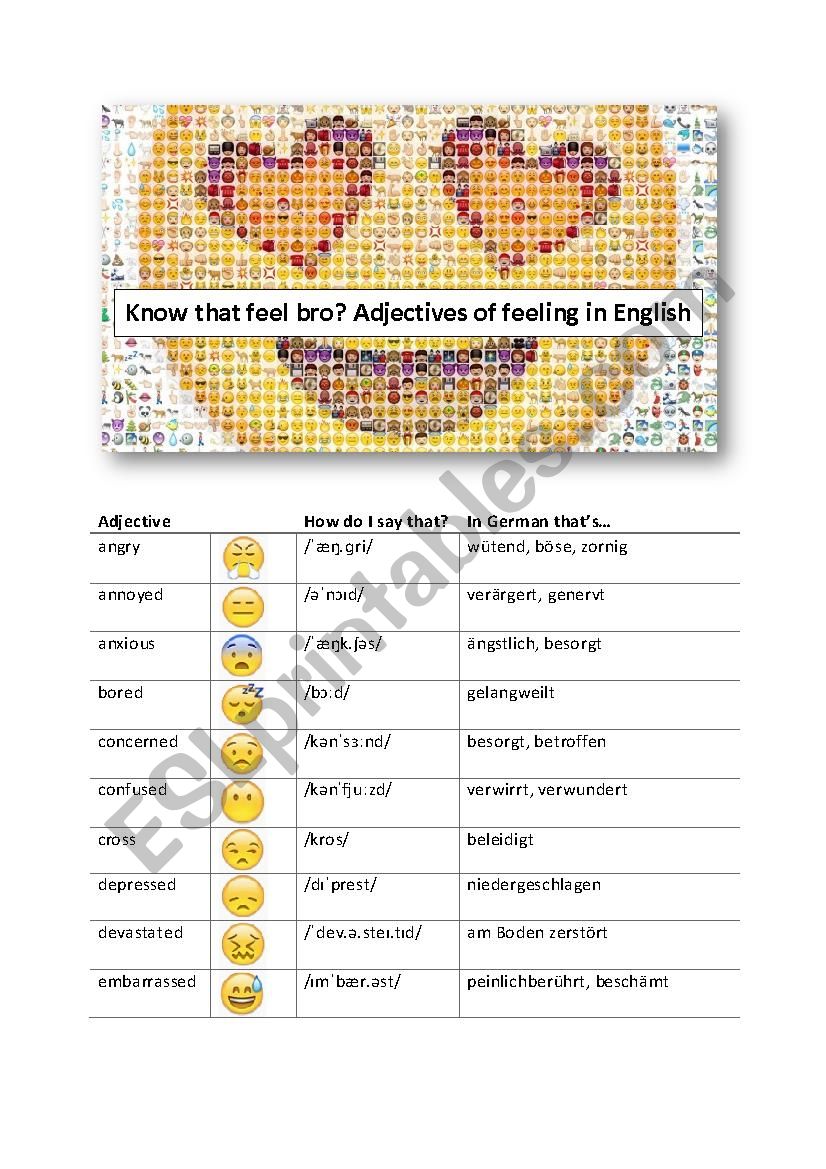 Adjectives of feeling worksheet