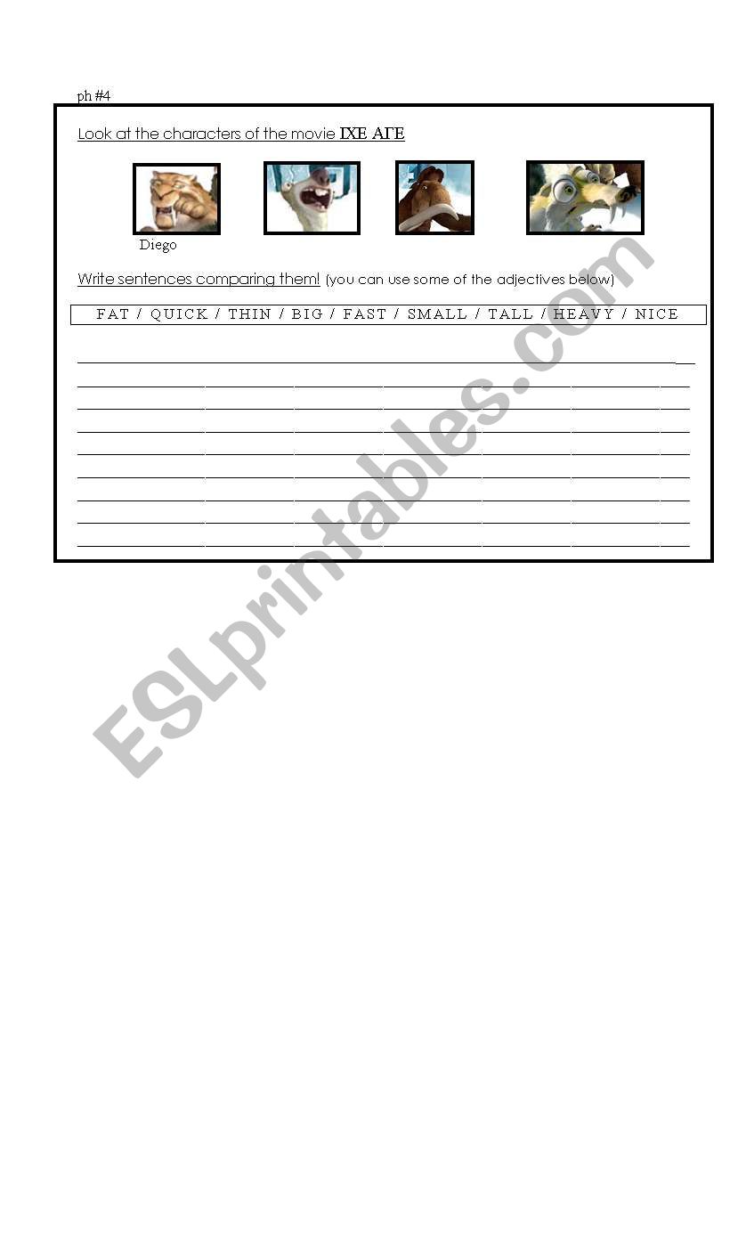 Comparatives Ice Age worksheet