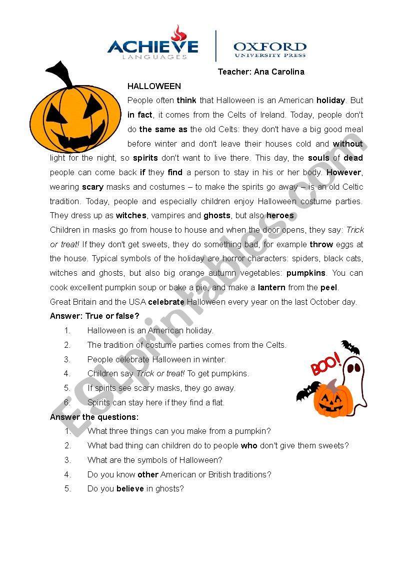 Halloween Worksheet worksheet