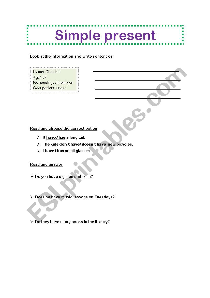 simple present worksheet