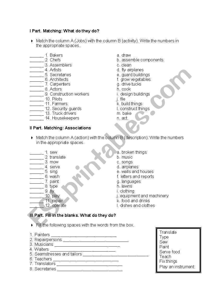 Jobs worksheet