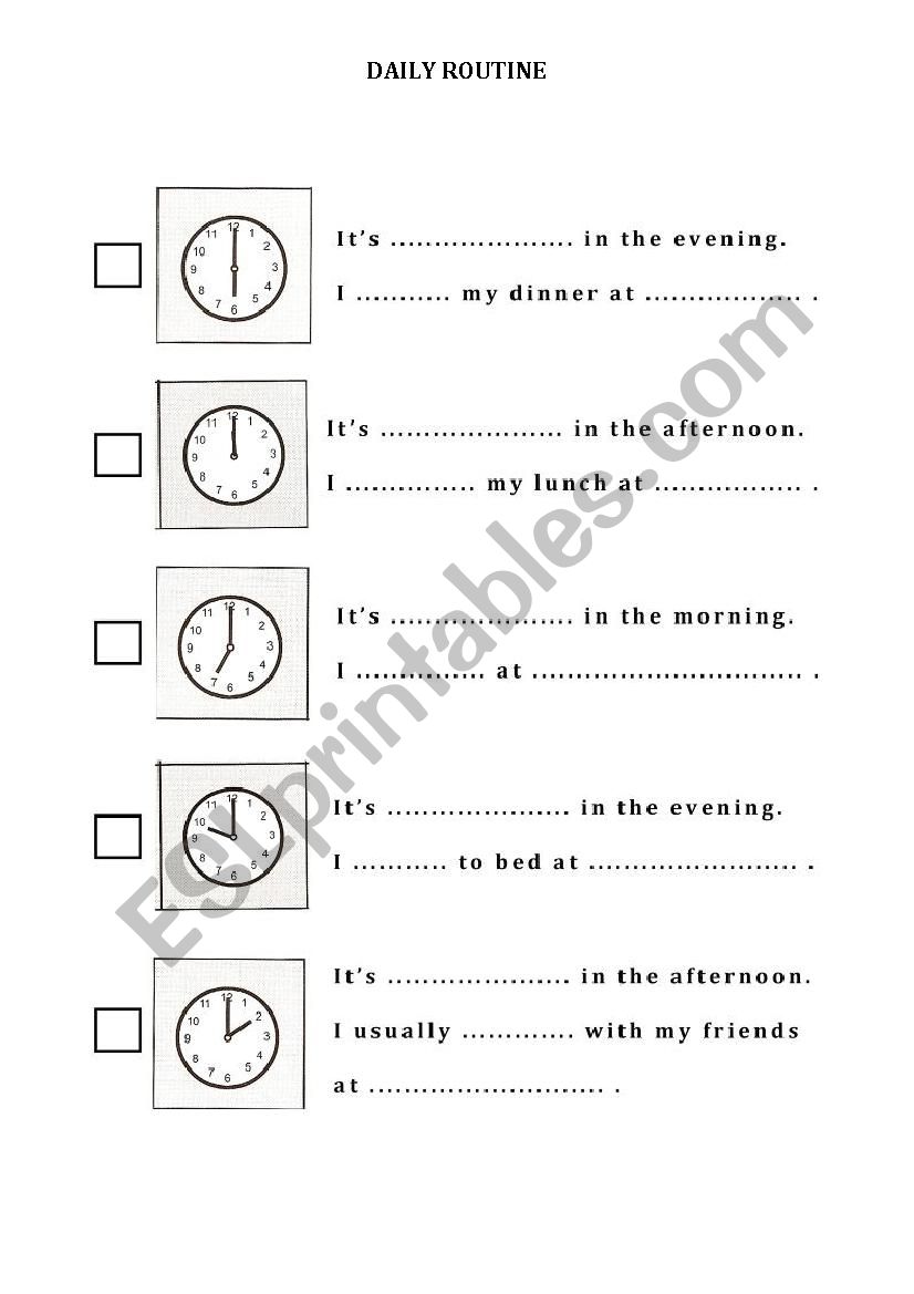 Daily routine worksheet