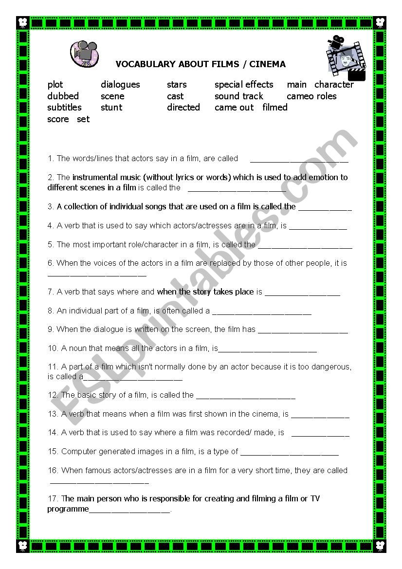 Vocabulary about films/cinema worksheet