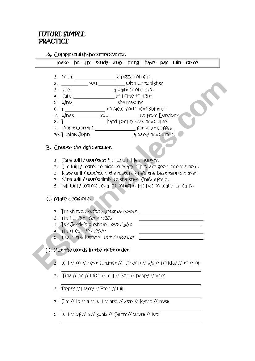 Future Simple Practice worksheet