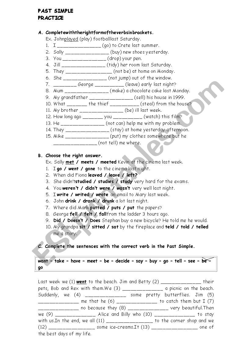 past simple worksheet