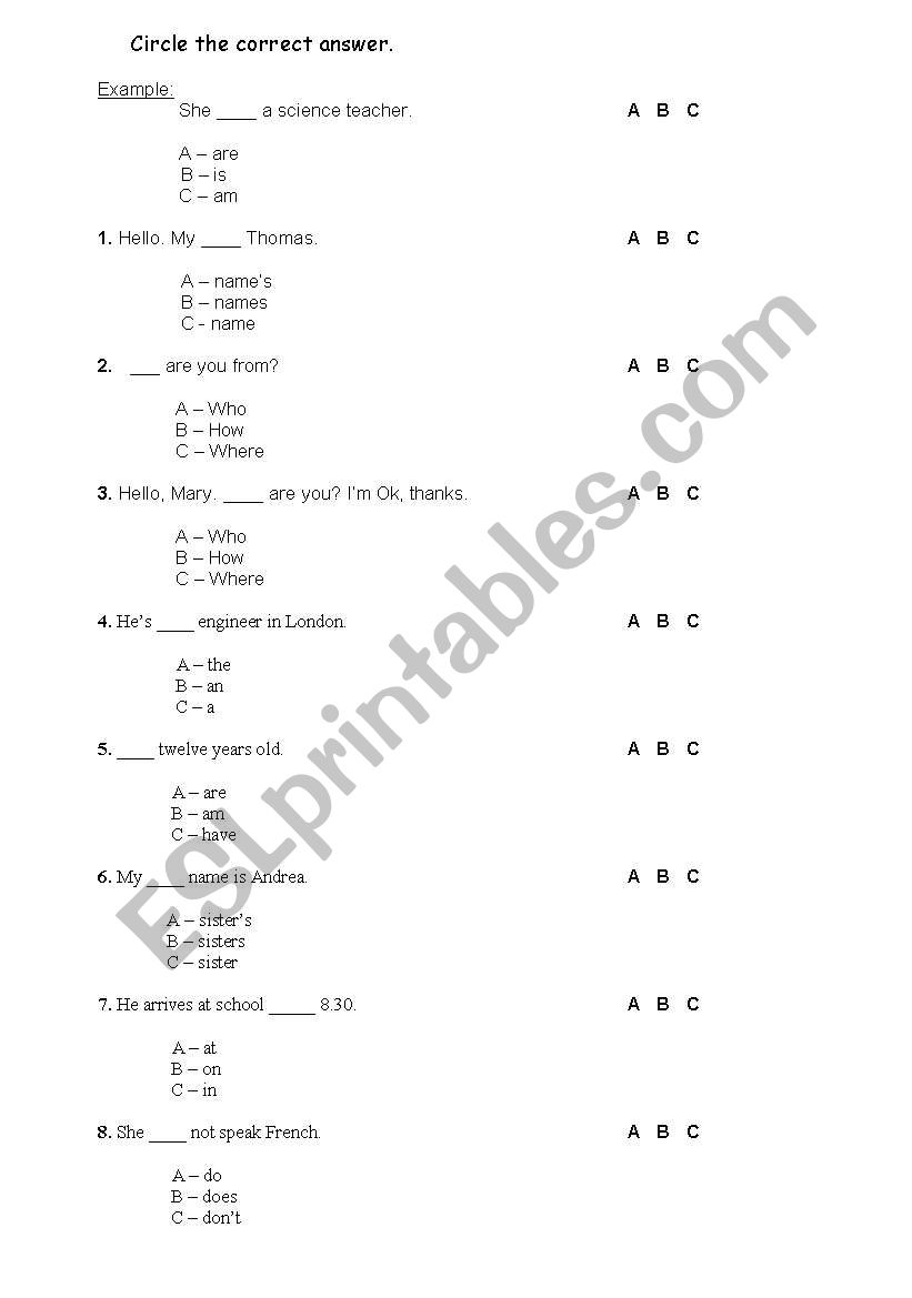 Worksheet - several topic worksheet