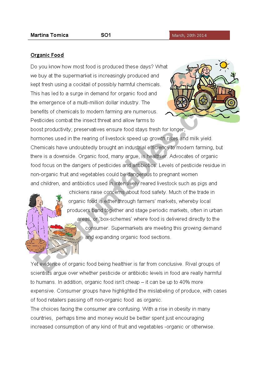 Organic Food worksheet