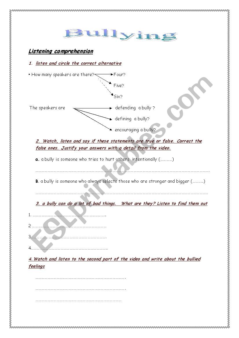 bullying worksheet