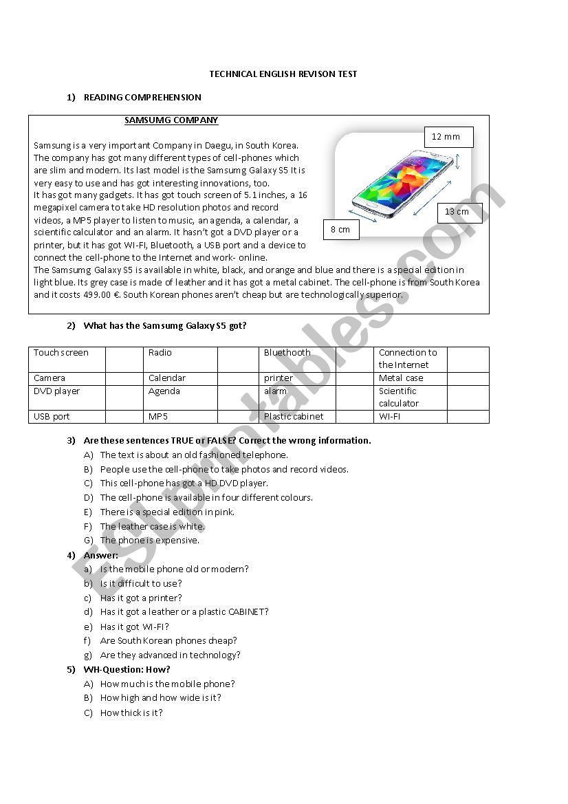 Technical English Revision Test