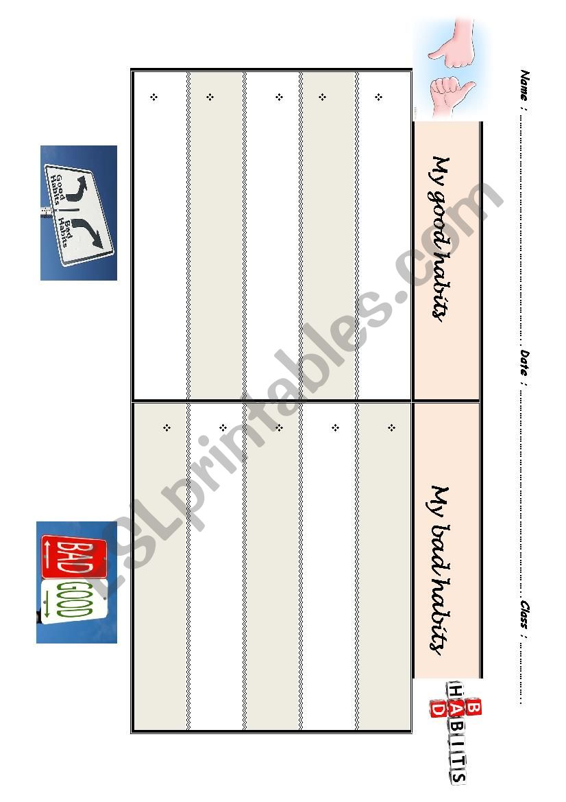 Good and bad habits worksheet