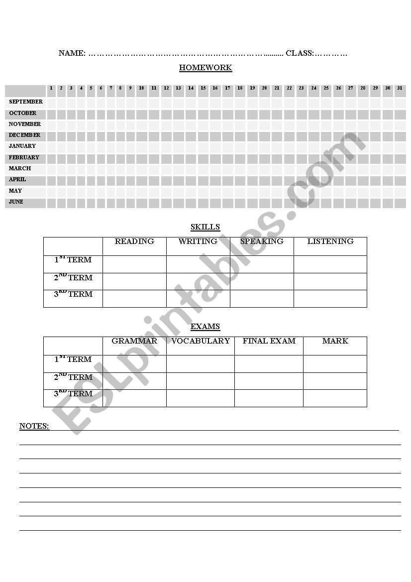 Diary Register worksheet