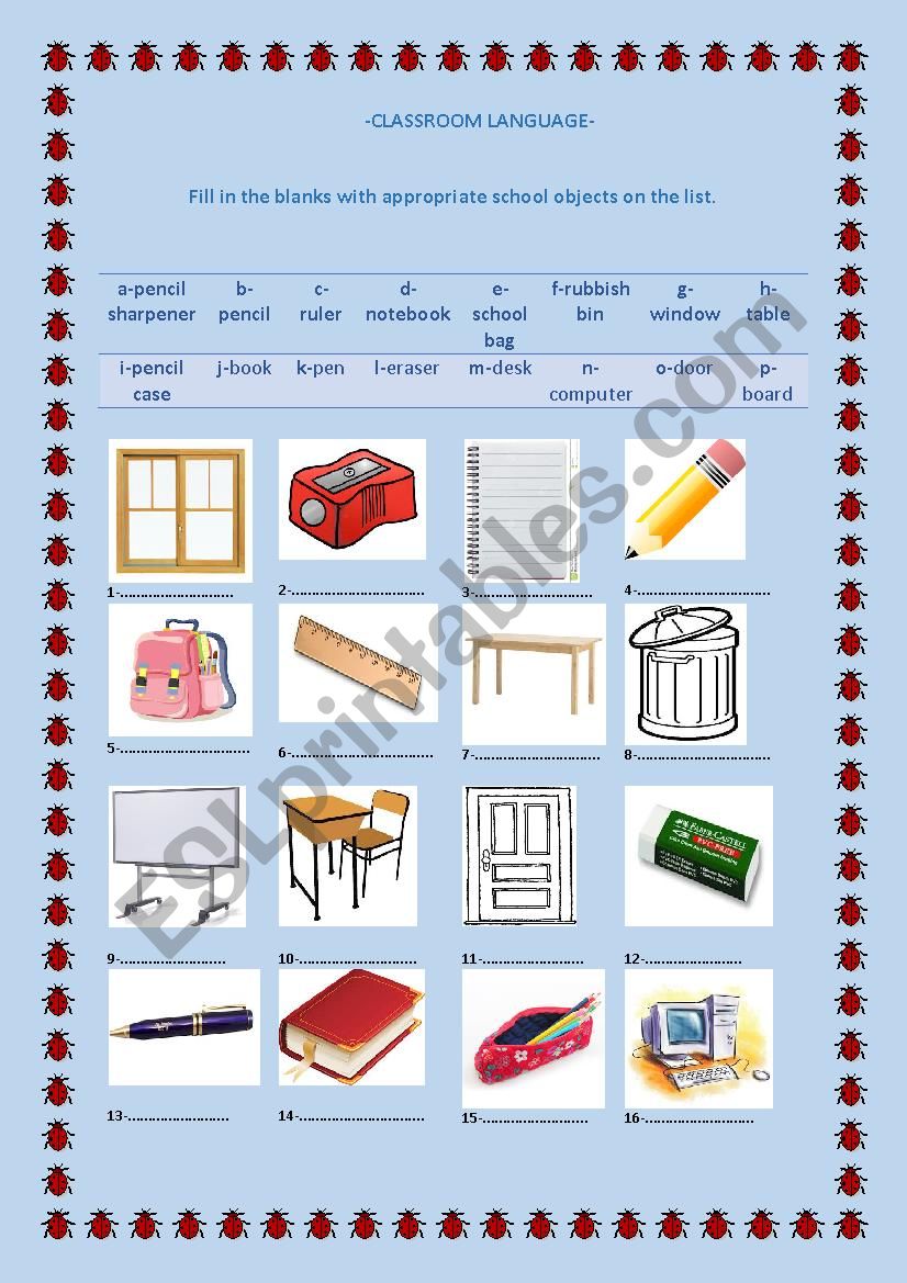 classroom language worksheet