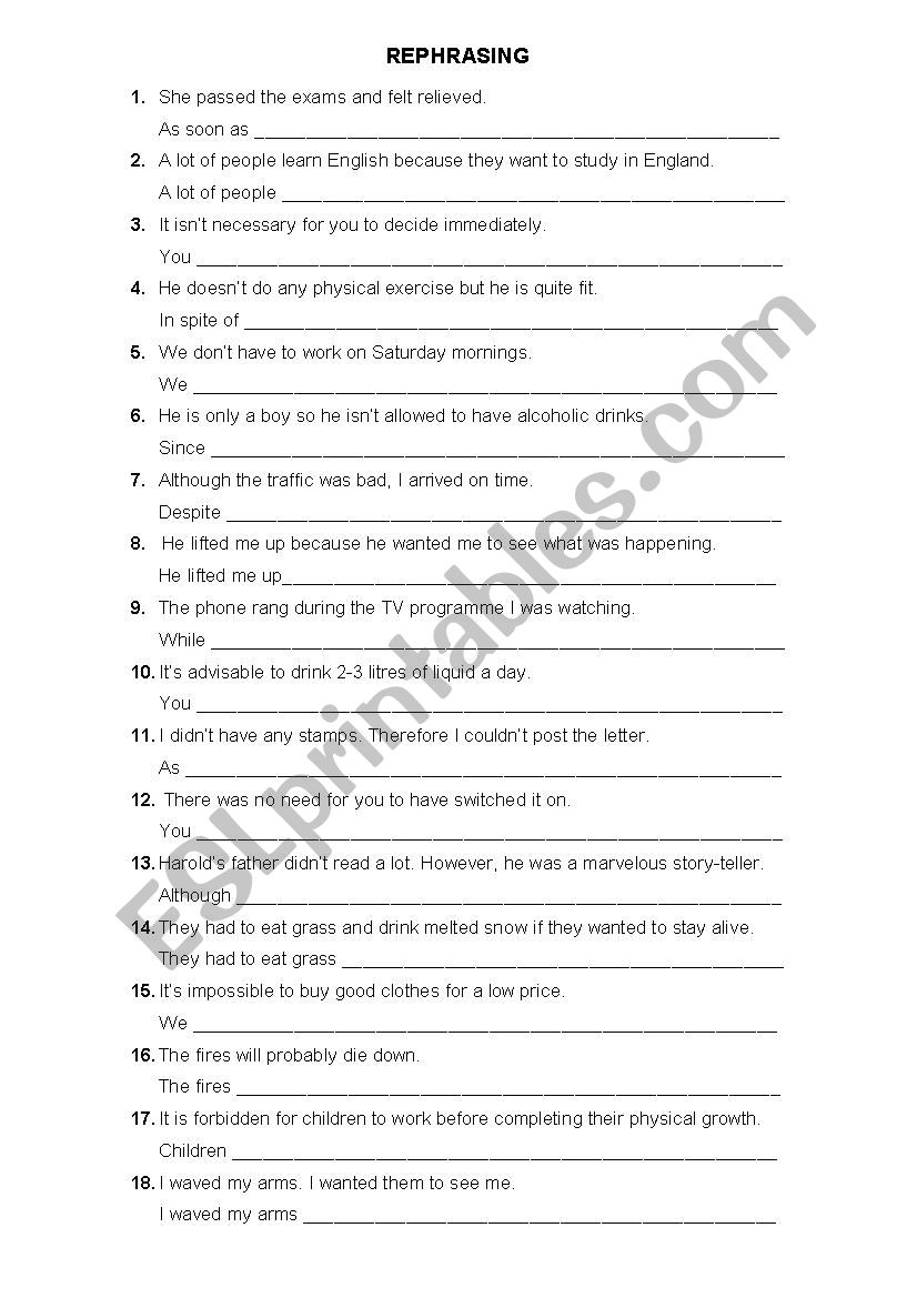 Rephrasing worksheet