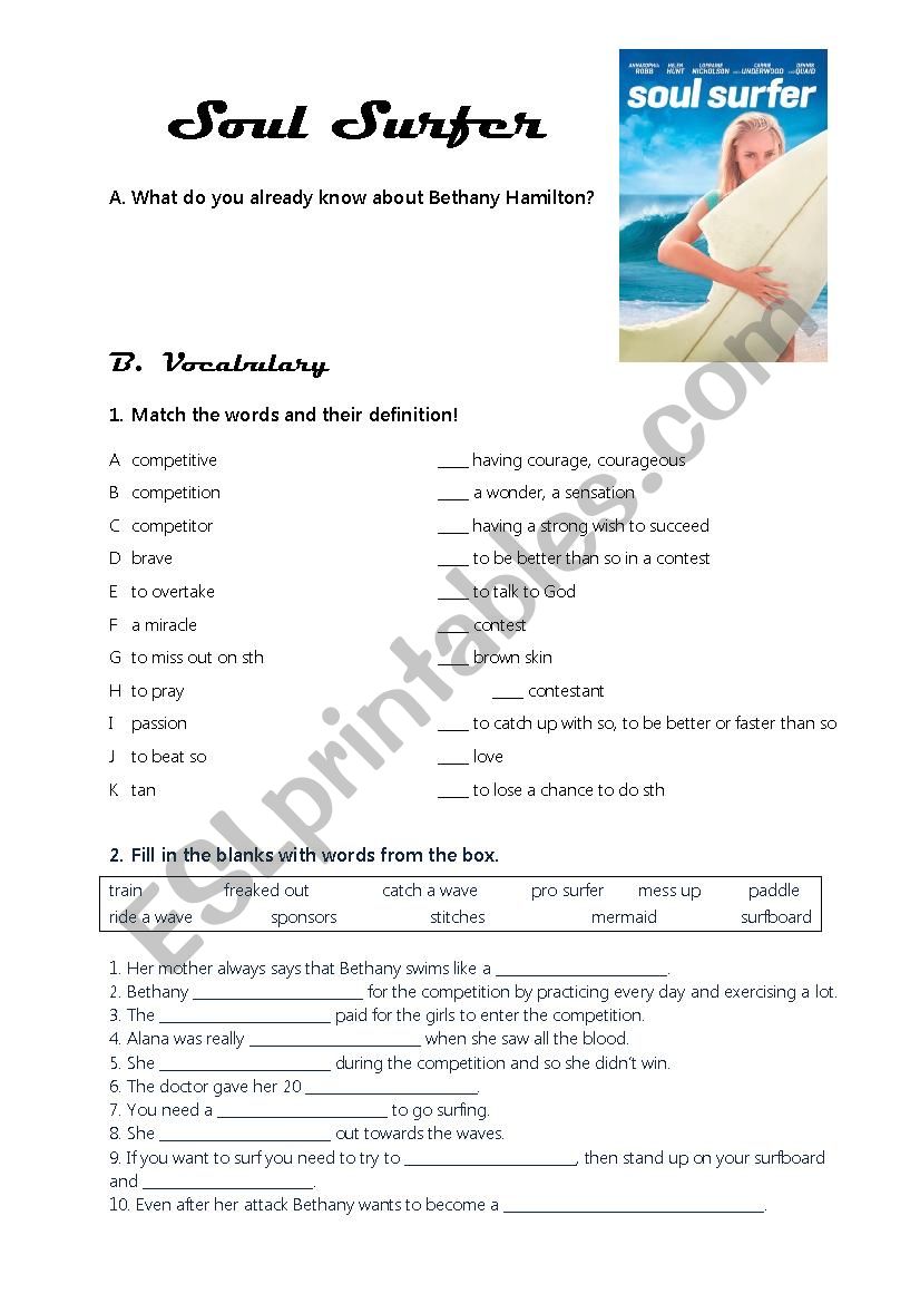 Soul Surfer worksheet