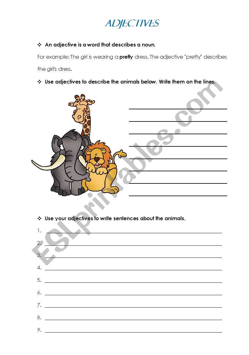 Adjectives worksheet