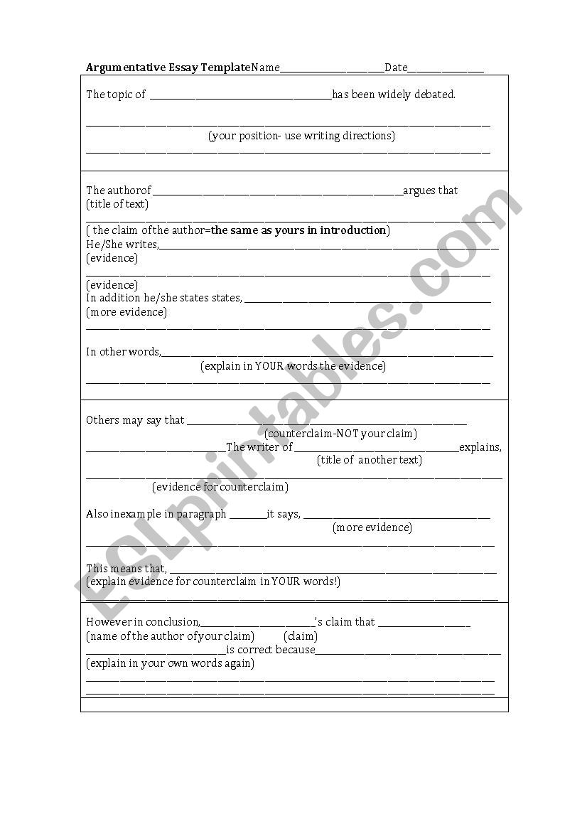  argumentative essay worksheet