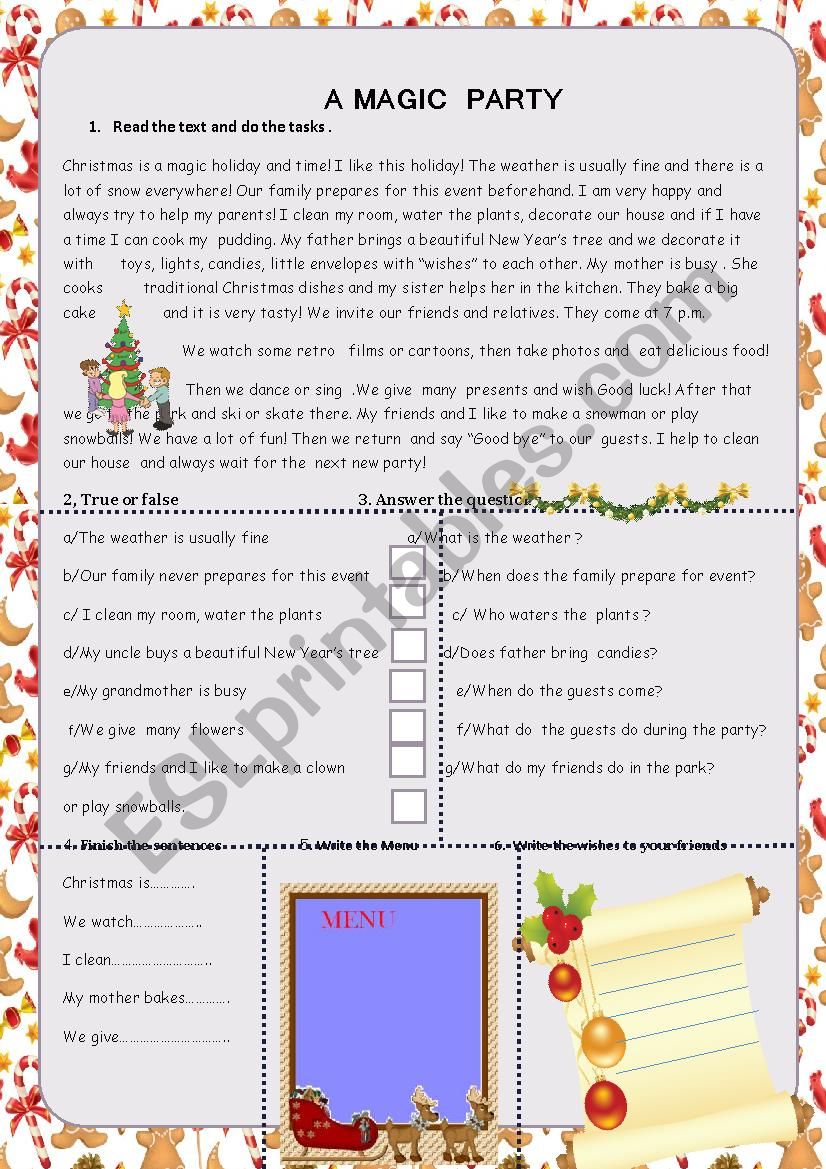 A magic Party worksheet