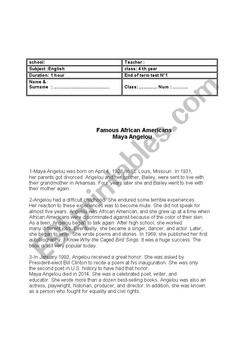 End Of Term Test N1 Reading  Part