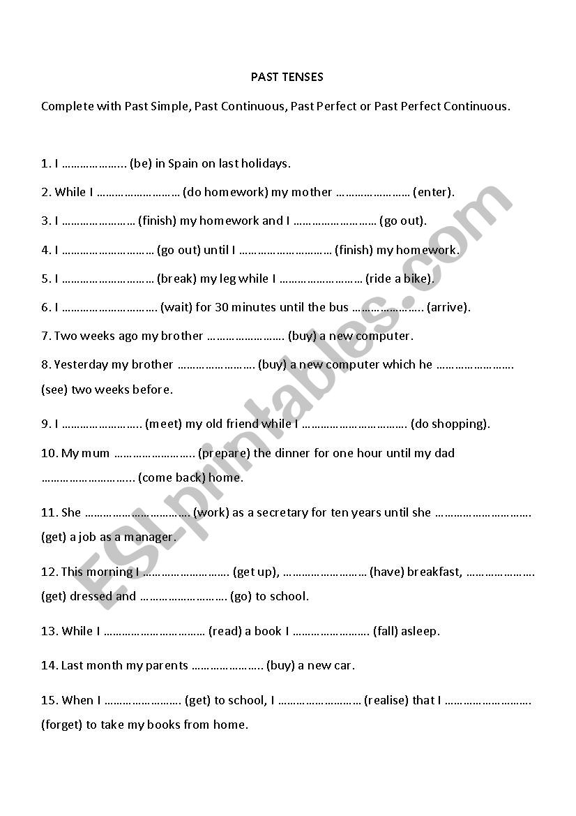 past tenses worksheet