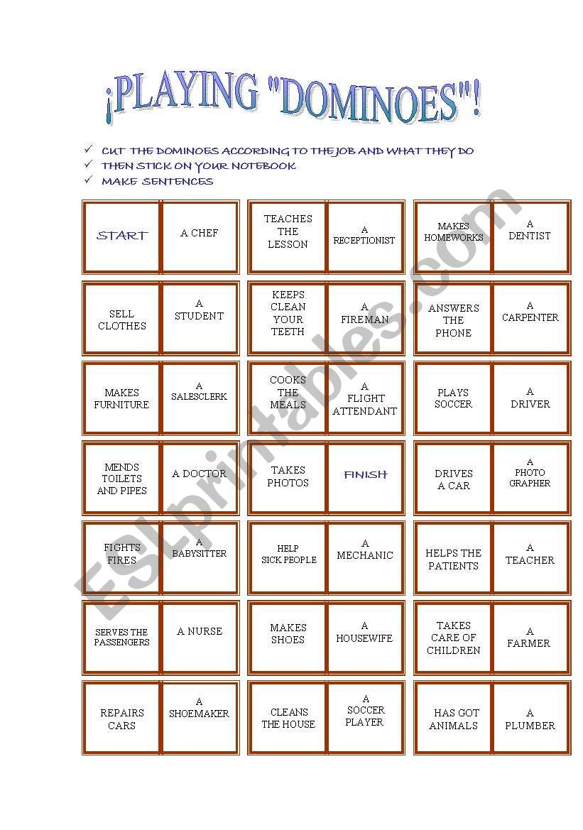 playing dominoes worksheet