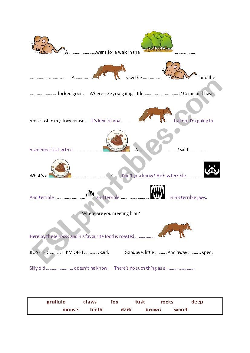 gruffalo part one worksheet