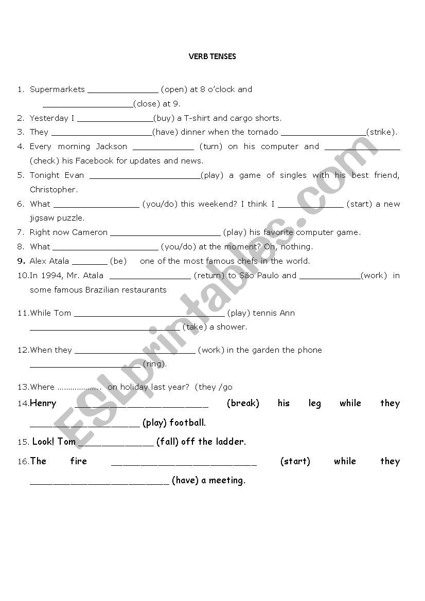 Verbs worksheet