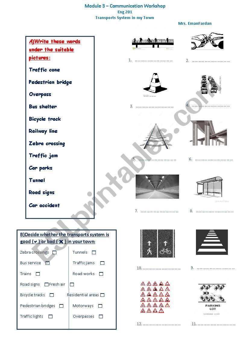 transports system worksheet